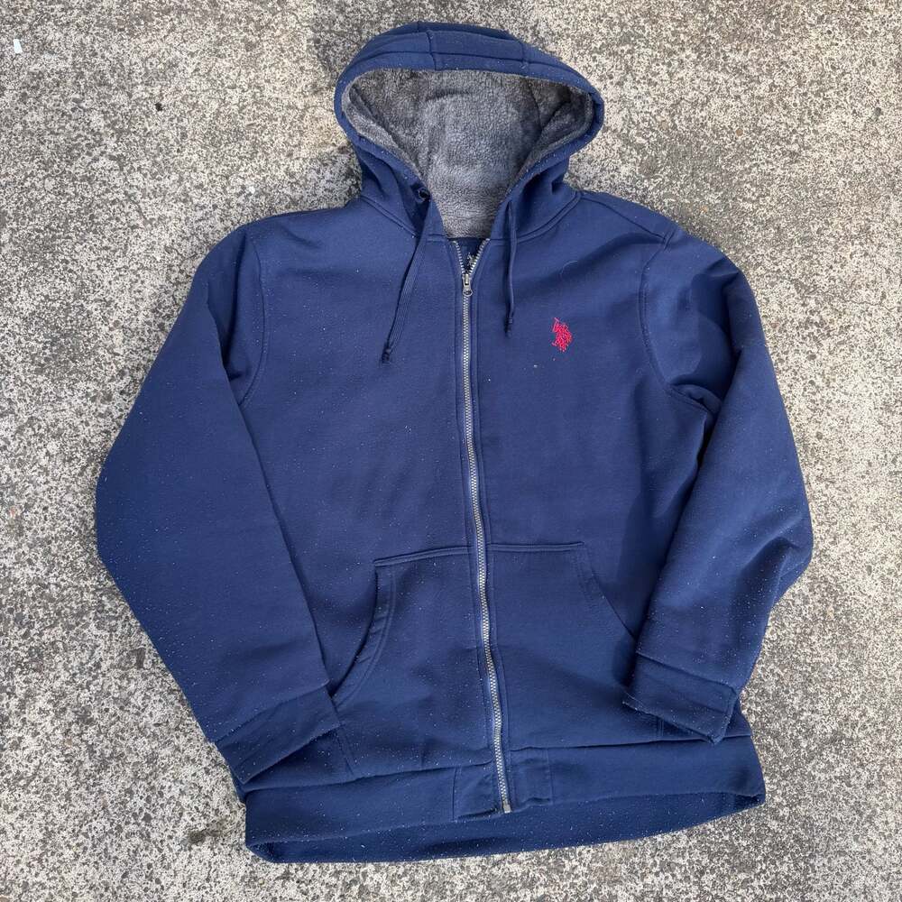U.S. Polo Assn. Men's Navy Blue Full-Zip Sherpa Lined Hoodie